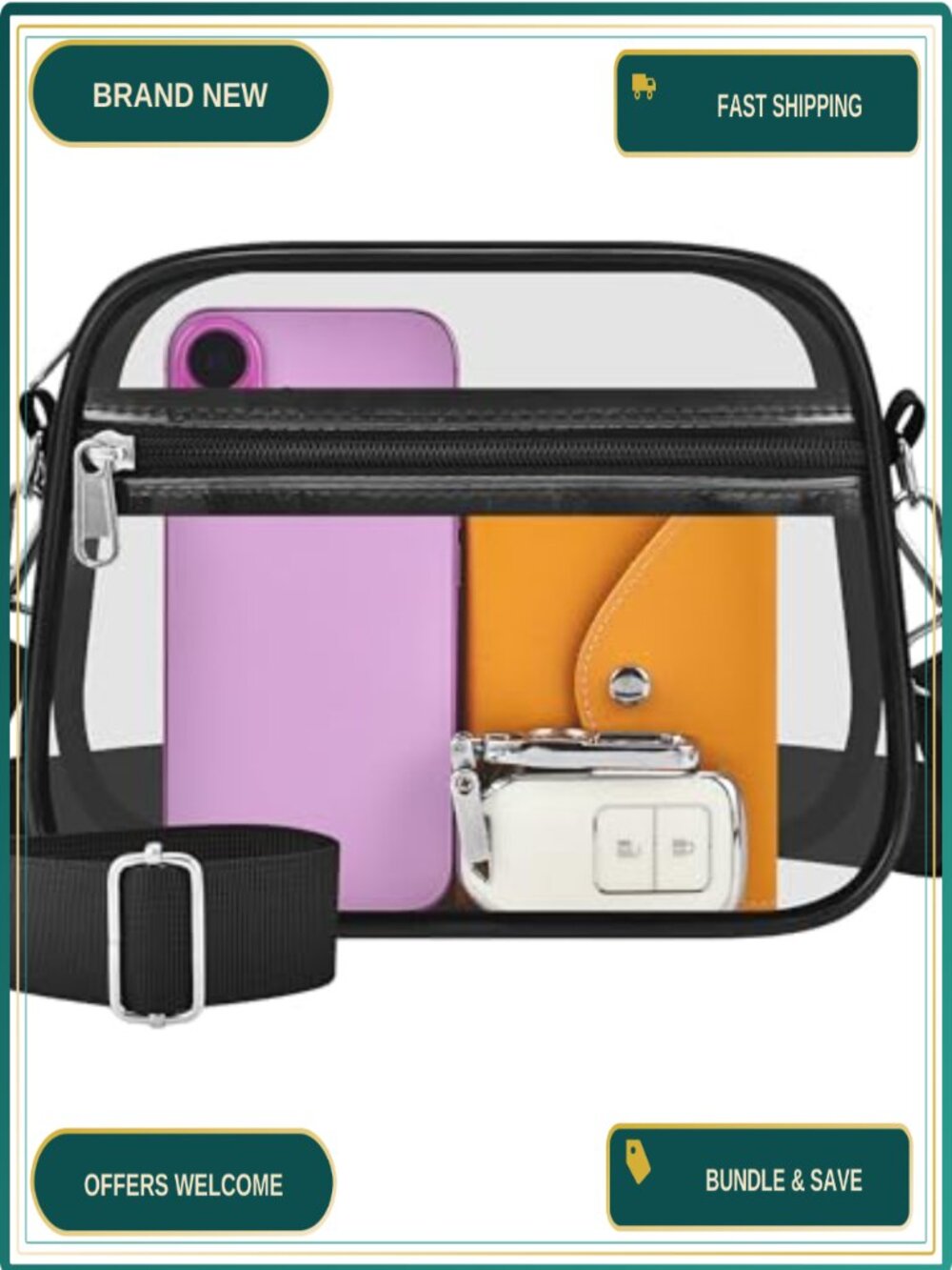 Clear PVC Satchel Crossbody Stadium Approved Small Handbag